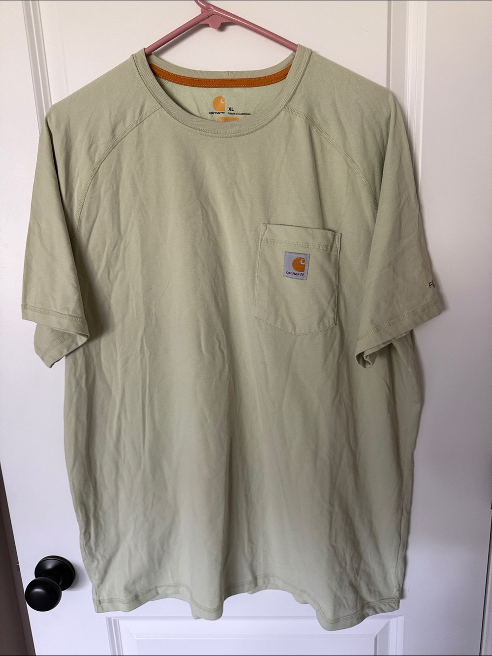 Carhartt Short-Sleeve Pocket Tee in Pale Green with Orange Trim